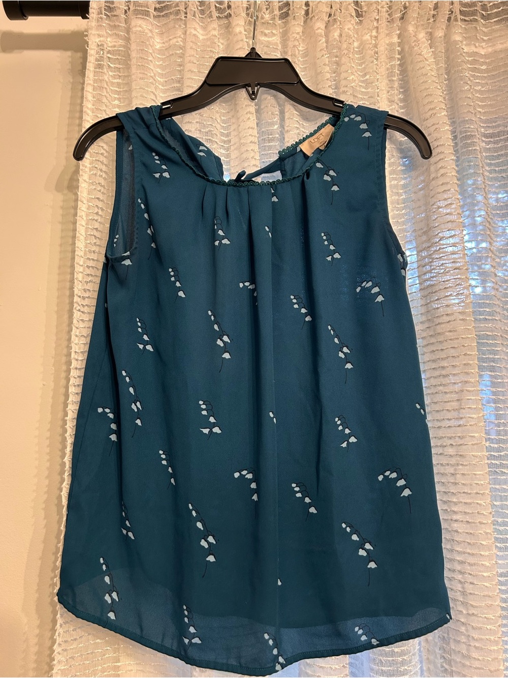 LOFT Teal Printed Sleeveless Blouse